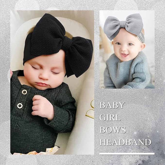 Hairband for Girls Baby - 3 Pack Black with Bows Elastics Headbands Oversized Head Wraps Infant Toddlers Kids