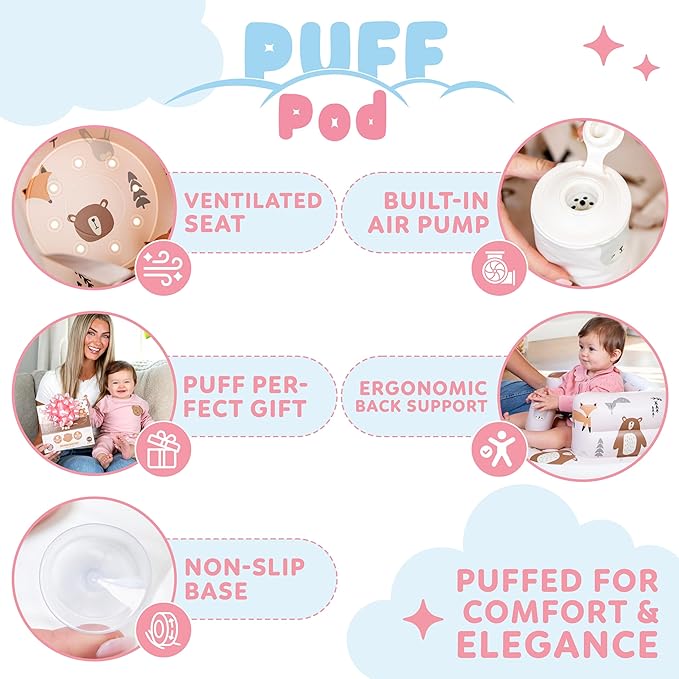 Inflatable Chair for Baby with Safety Harness, Built-in Pump & Non-Slip Base – Infant Sit Up Seat for 3-36 Months, Portable Blow Up Baby Chair for Travel, Easy to Clean