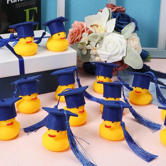 Jerify 48 Pcs Graduation Rubber Ducks with Grad Cap 2026 Diploma Grad Rubber Duck Graduation Party Bath Pool with Storage Bag for Student Gifts Party Favor(Blue)