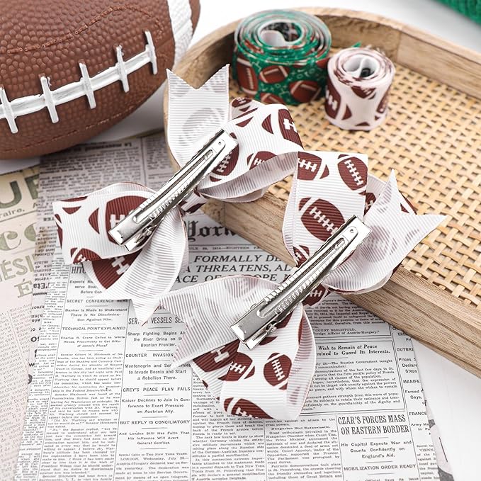 YanJie 2PCS 4'' Football Hair Clips Party Glitter Ribbon Hair Accessories Women Sports Theme Party Game Costume Football Outfit