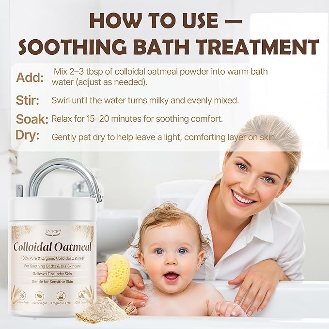 Colloidal Oatmeal, 100% Pure Natural Colloidal Oatmeal Powder for Itchy-Feeling, Dry, Sensitive Skin, Ideal for ColloidalOatmeal Bath, Lotions, DIY Skincare & Soap Making, Gluten-Free, Fragrance-Free