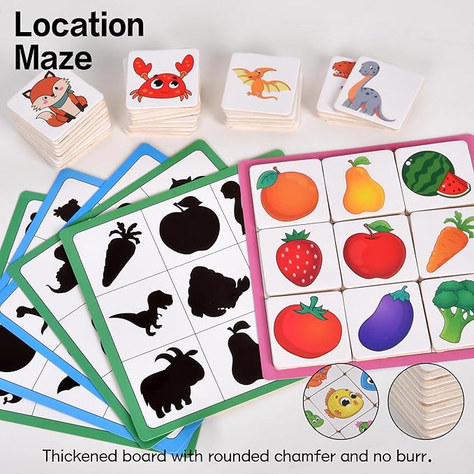 Wooden Shape Matching Games, Shadow Matching Puzzle Games Montessori Wooden Sorting and Stacking Toys, Children's Image Play Toys, Boys, Girls Preschool Learning Toys Activity Gifts (White)