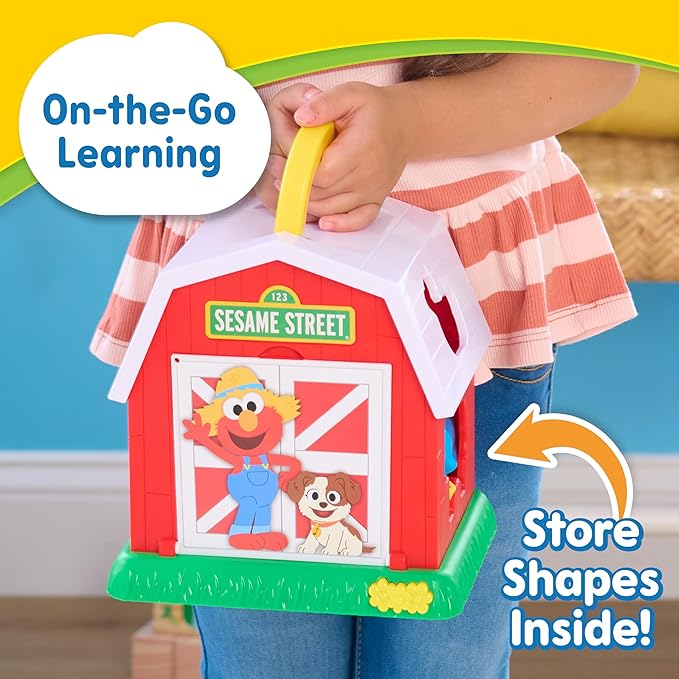 Sesame Street Elmo's Learn & Sort Barn with Music and Sounds, 6-Pieces, Teaches Toddlers Shapes, Sounds, and Problem-Solving Skills, Toy for Girls, Boys, Kids, Ages 2 and Up by Just Play