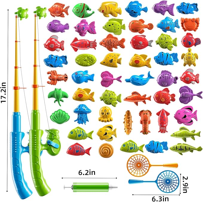PEADUCK Magnetic Fishing Toys Game Pool Toys Set for Kids 3-5, Water Table Bathtub Toys with Pole Rod Net Plastic Floating Fish, Outdoor Toys for Kids Boys Girls Age 3 4 5 6 7 8 Year Old