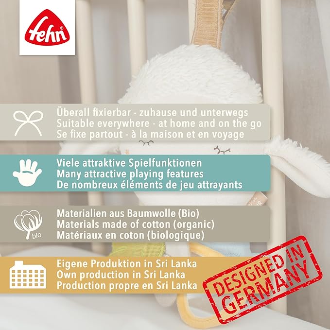 Fehn Activity-Spirale Bär fehnNATUR – Stoff-Spirale mit Lernfunktionen und Bio-Baumwolle aus kontrolliert biologischem Anbau – fördert Babys Sinne zuhause & unterwegs – für Babys ab Geburt