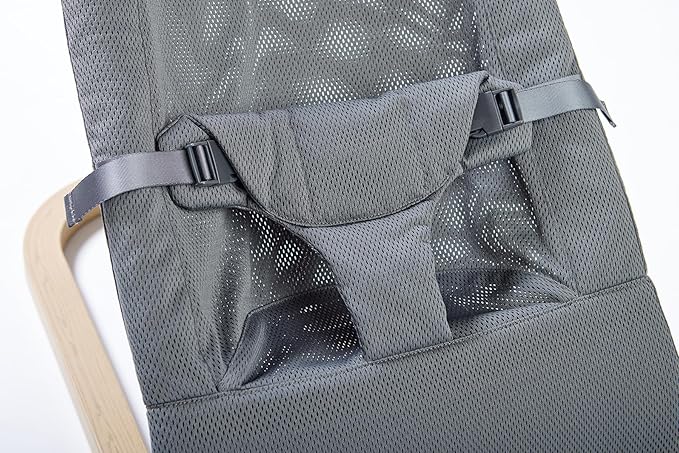 Giggle Bounce Deluxe Folding Baby Bouncer Seat and Lounger (Slate Grey) Wood Grain Base, Adjustable Recline, Portable Folding Design - Ideal Baby Rocker, Swing, Lounger & New Born Baby Gift 0-6 Months