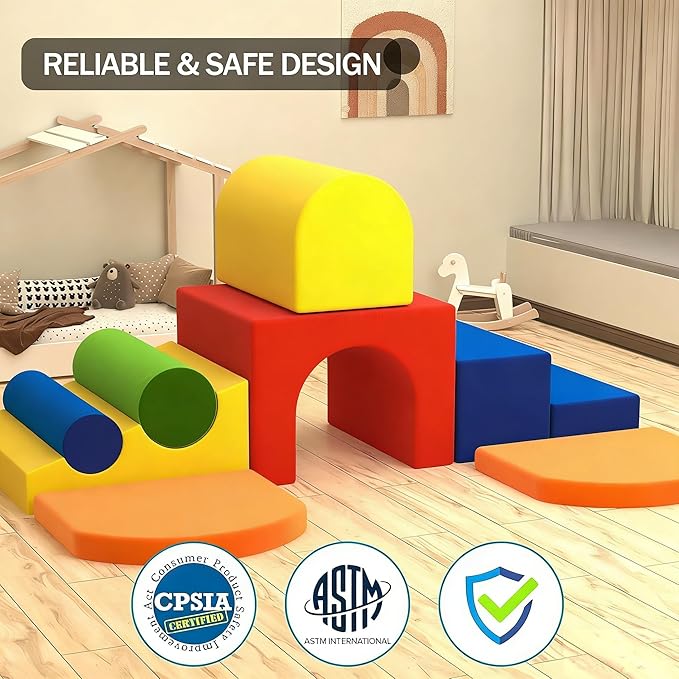8-Piece Colourful Soft Play Set, Foam Climbing Blocks for Toddlers, Climbing Toys for 1 Year Old, Inside Crawling & Sliding Foam Baby Climbing Blocks
