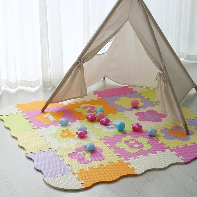 Foam Play Mat for Kids,25Pcs Square Interlocking Puzzle Floor Mat,Baby Play Mat Floor Mat Foam Puzzle Playmat for Toddlers with Fence(Number-CSH011