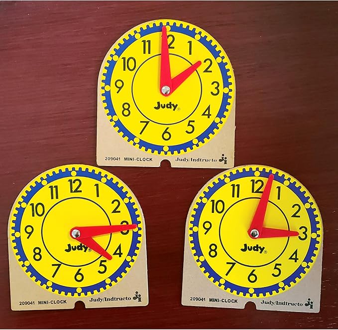 Judy Carson Dellosa 12 Mini Judy Clocks Set, 4" x 4" Learning Clock for Kids Ages 4-8, Kids Analog Clock for Teaching Time, Teaching Time Activity Set for Schools, Homeschool and Daycare