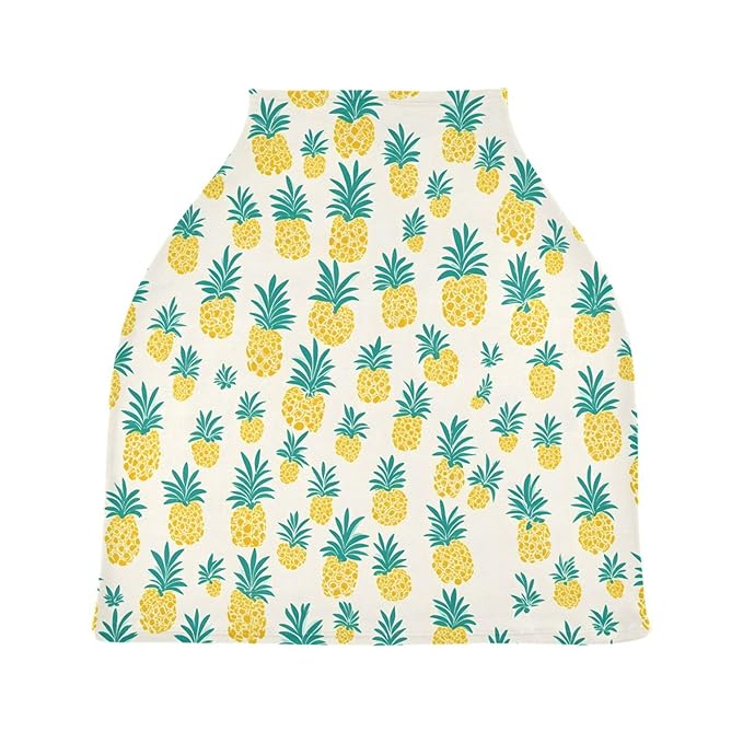 Qilmy Pineapple Pattern Baby Car Seat Cover, Multi-Use Breathable Breastfeeding & Stroller Cover, Shower Gift for Boys & Girls