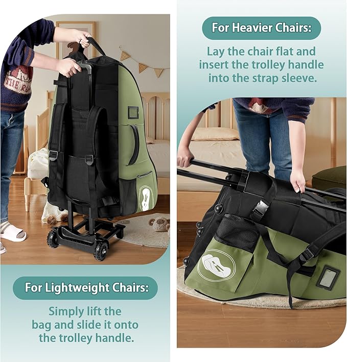 Rolling Car Seat Travel Bag with Wheels – Car Seat Backpack Transport Case for Airplane Travel, Fits Convertible & Booster Seats, Protective Storage Cover, (Green)