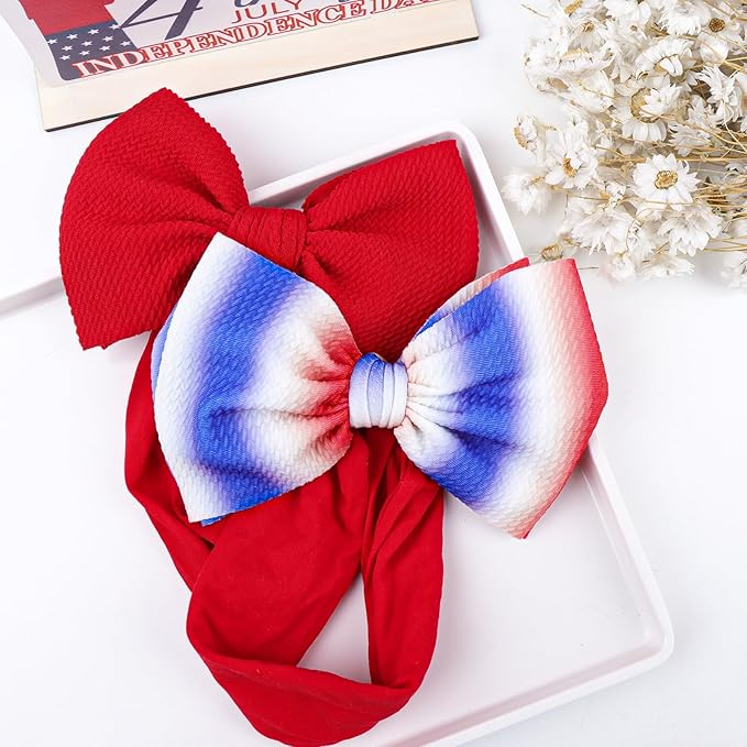 4th of July Newborn Hair Accessories: Toddler Bows, Infant Cheer Bows, Head Wraps, Red Headband - Gifts for Baby Girls