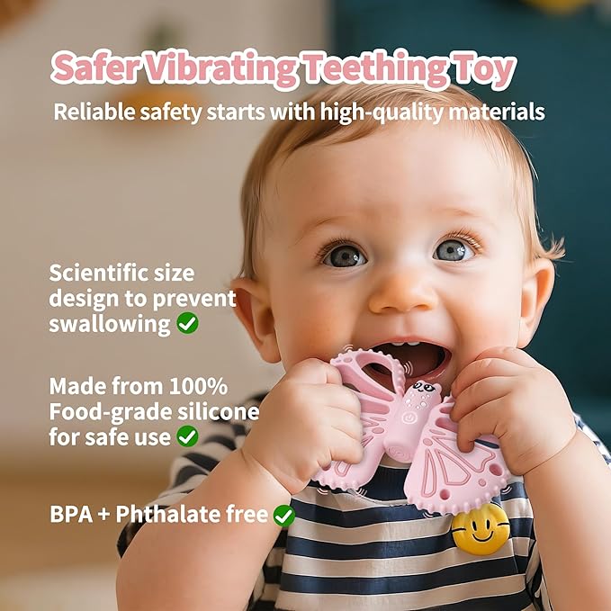Vibrating Teether for Baby - Sensory Chew Toy for Autistic Children & Vibrating Chewy, 10X Vibration Settings, Giving Autistic Children a Better Sensory Experience (Pink)