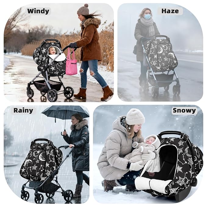 Winter Car Seat Cover Baby, GFU Warm Carseat Cover for Babies, Universal Infant Car Seat Canopy Waterproof, Cold Weather Shield Coats Black Star