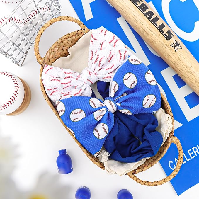 YanJie 6" 2PCS Baby Girls Headbands Baseball Bow Blue Sports Headbands Softball Handmade Hairbands Game Day Hair Accessories Costume Gift