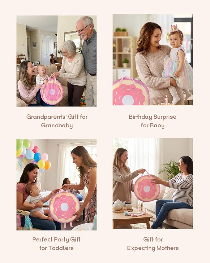 4-in-1 Baby Play Mat & Baby Play Gym,Baby Girl Play Mat Activity Gym, Pink Donut Tummy Time Mat for Babies and Toddlers, Infant Activity Center for Newborn to Develop Motor Cognition