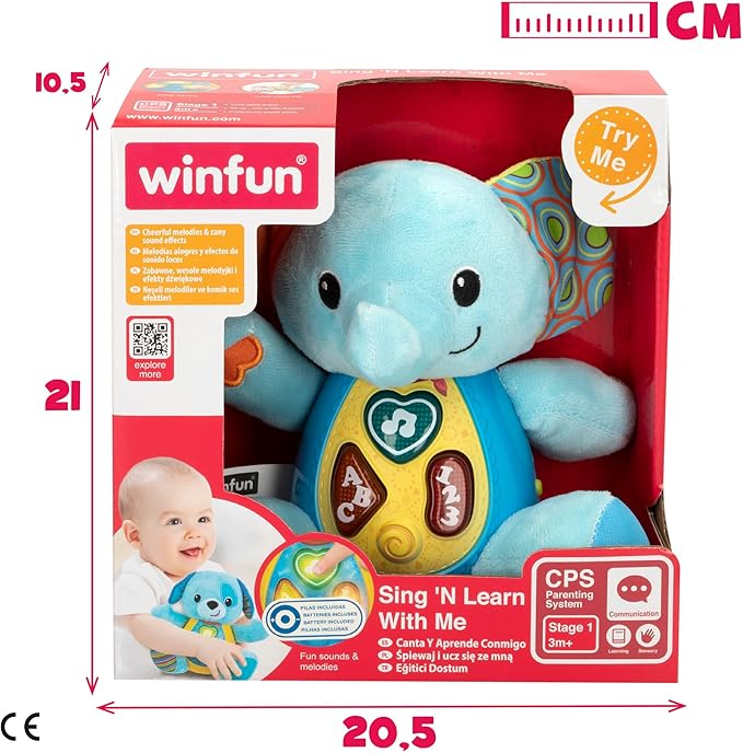 winfun ColorBaby 85178 Talking Plush Toy for Babies, Colourful Lights, Language: Spanish Elephant