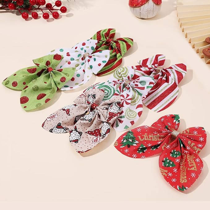 CN 7PCS Christmas Hair Bows for Girls Red Toddler Bows Clips with Christmas Tree Santa Claus Snowman Pattern Xmas Hair Accessories for Kids Party Decorations