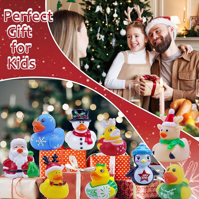Christmas Rubber Ducks Bath Toys for Kids Boys Girls Toddlers, 2 Inch Christmas Stocking Stuffers Holiday Rubber Ducks Bath Toys Duckies Party Favors Gifts (12 Pack)