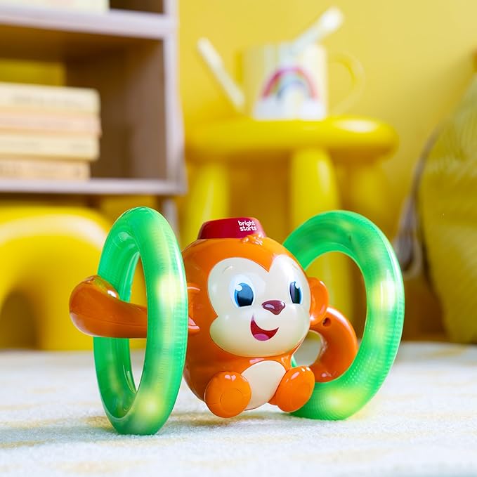 Bright Starts Roll & Glow Monkey Crawling Baby Toy with Lights and Sounds, Tummy Time Toy, 6 Months and up