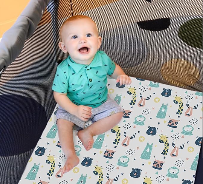 100% Organic Cotton Fitted Travel Crib Sheets, Perfectly Compatible with Guava Lotus, BabyBjorn, Dream On Me and All mattresses 22-26" Wide by 40-44" Long. Strap Holes in Corners. 2 Pk