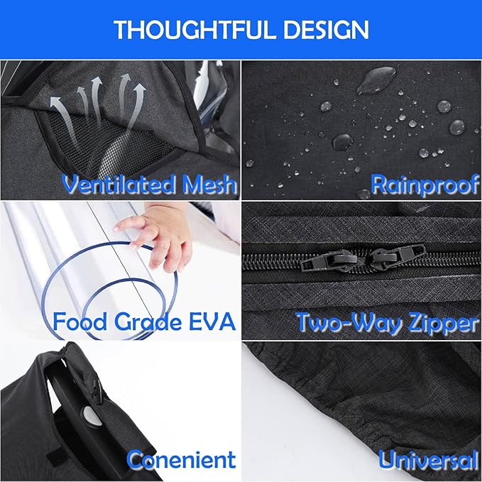 Car Seat Rain Cover,Food Grade EVA,Universal Car Seat Rain,Waterproof, Windproof Protection,Protect from Dust Snow,Rain Cover Features Quick-Access Zipper Door and Side Ventilation(Black)