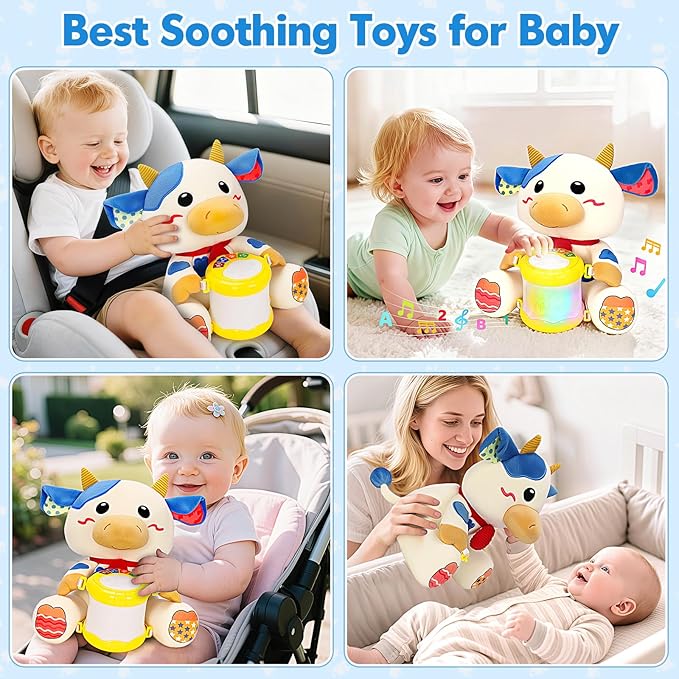 Hodurgyi Baby Toys 6-12 Months, Cow Musical Plush with Lights, ABCs, Animal Sounds, Numbers, Infant Early Learning Toy,Christmas Birthday Gifts for 6+ Month Boys &Girls