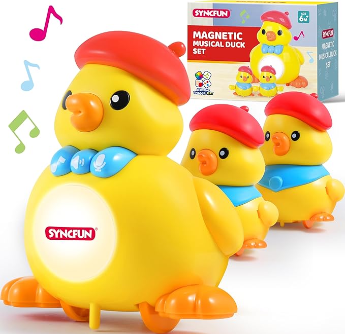 SYNCFUN Musical Duck Toy with 2 Baby Ducks, Crawling Tummy Time Toy with Light & Music, Early Learning Education, Birthday Gift for Boys Girls Aged 6+ Months, Easter Gift