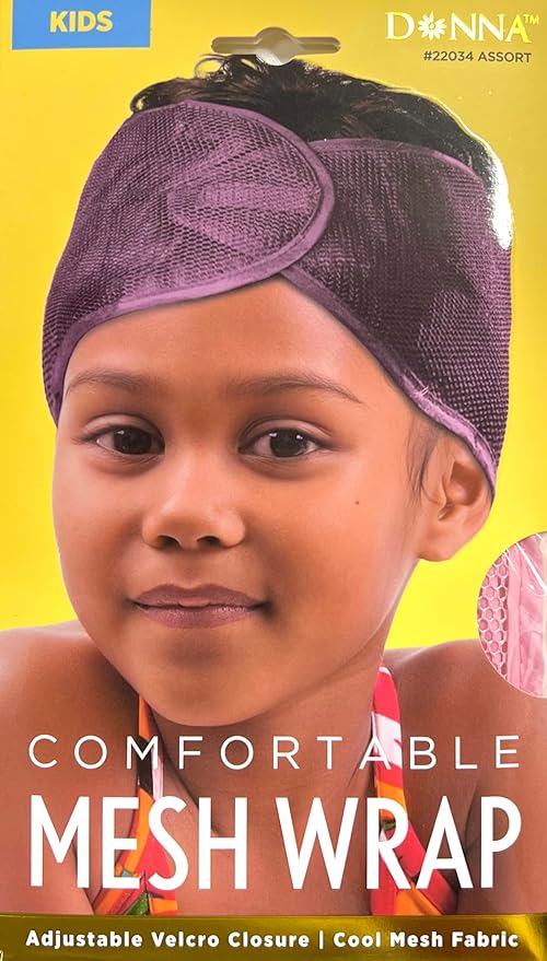 DONNA Comfortable Mesh Wrap for Kids – Adjustable Hair Wrap with Cool Mesh Fabric – Wide Headband Design for Natural Hair Protection (PINK)