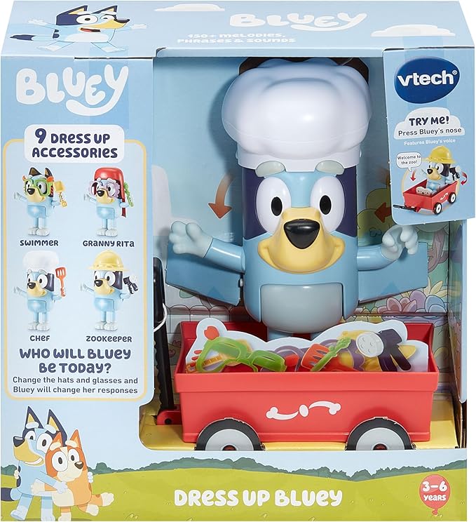 VTech Dress-Up Bluey Official Character Interactive Toy for Kids, Includes 9 Accessories, Sounds and Phrases from the TV Show, Educational Learning Toy for Kids Ages 3, 4