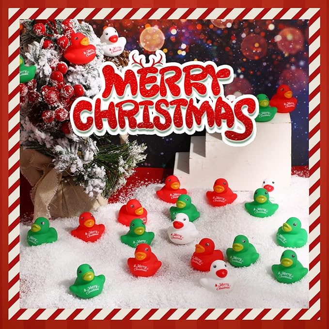 Junkin 100 Pcs Merry Christmas Rubber Ducks Bulk Mini Rubber Ducks Small Duck Bulk Xmas Gift for Halloweens Party Favors (Christmas Duck)