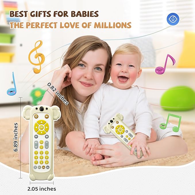 KIRALUMI Baby Remote Control Toy with Koala Silicone Cover - Educational Musical Baby Toddler Toys with Realistic Play, Lights, and Sounds - 6, 9, 12, 18 Month Boys Girls Toys Gift.