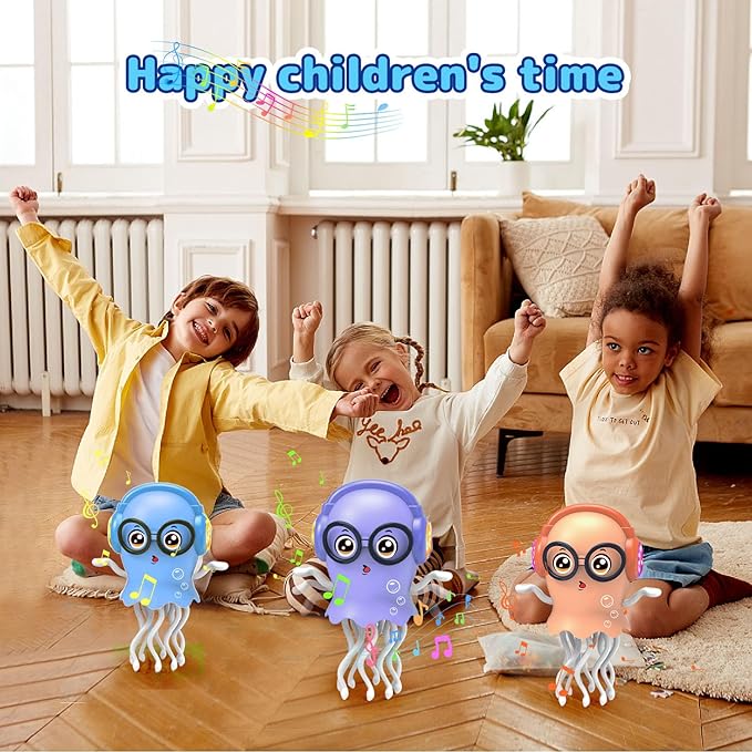 Kids Toy Dancing Jellyfish, Tummy Time Toy Interactive Jellyfish Bump and Go with Music & Lights, Learning Crawling Toys for Toddlers Baby 1 2 3 4 5 Years, Birthday Easter Gifts for Boys Girls