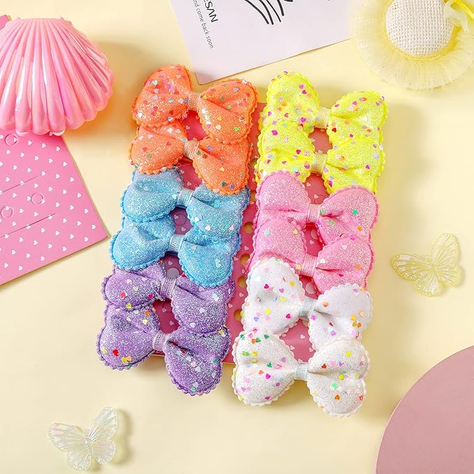Glitter Hair Bows for Girls,12pcs Sparkly Hair Alligator Clips for Toddler Baby, Sequins Hair Barrettes Hair Accessories