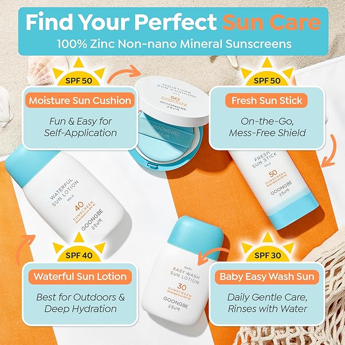 GOONGBE Moisture Sun Cushion Mild SPF 50 - Korean Moisturizing & Soothing Zinc Oxide Mineral Sunscreen - Travel Friendly Sun Cushion for Babies & Kids - Vegan, Reef-Safe, Allergen-Free, 0.81oz.