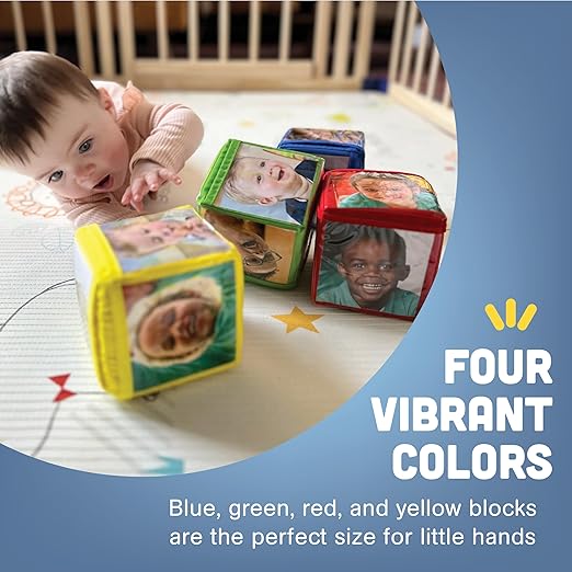 Constructive Playthings Customizable Stacking Block Toys with Clear Pockets for Ages 12 Months+, Toddler Soft Foam Building Blocks, Builds Fine Motor Skills, Multicolor
