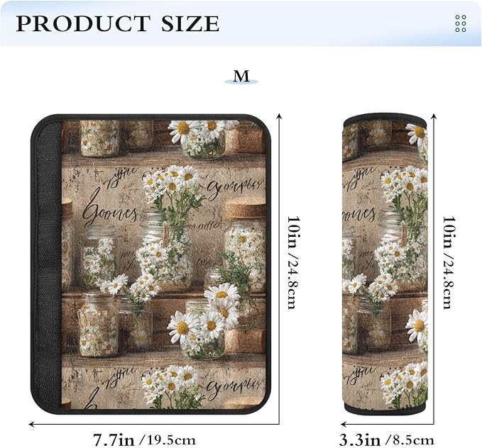 2 Pack Seatbelt Covers Seat Belt Cover Pad for Adults Boys Girls Car Seat Strap Covers Pads Cushion Universal Shoulder Strap Pad Protector for Backpack Camera Bag 10x7.7Inch Vintage Daisy Glass Jars