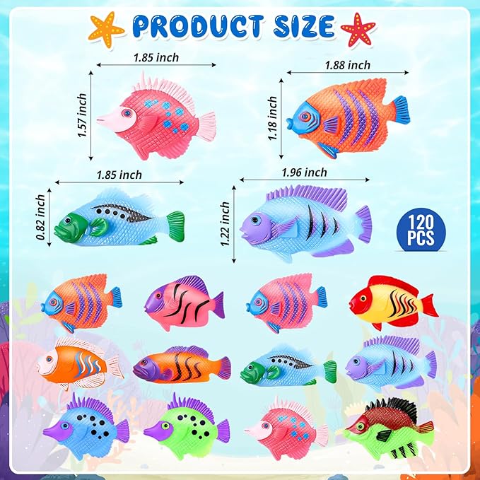 120Pcs Plastic Tropical Fish Toys, Mini Plastic Fish for Children's Party Supplies and Decoration