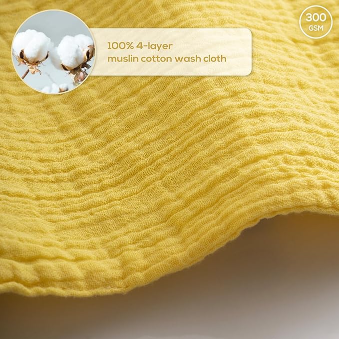 Muslin Baby Washcloths for Newborns, Pack of 8, 11"x11", Super Soft Cotton, Absorbent and Gentle, Baby Cotton Wipes, Baby wash Cloths