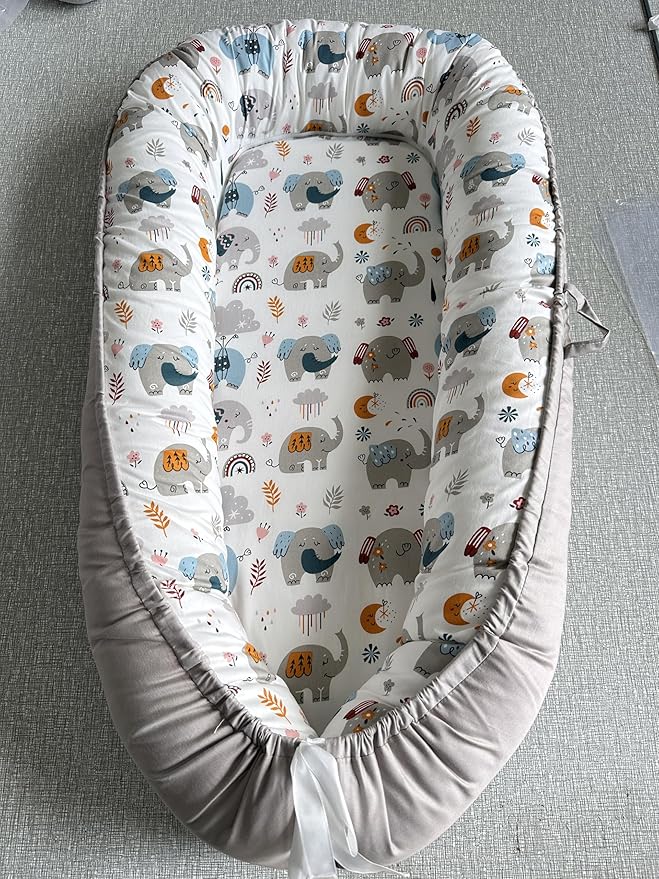 Baby Lounger - Baby Lounger for Newborn, 0-24 Months, Reversible Adjustable Newborn Lounger Baby Nest for Home and Travel, 100% Organic Cotton Washable Infant Lounger Cover, Essential Baby Gift (Grey)