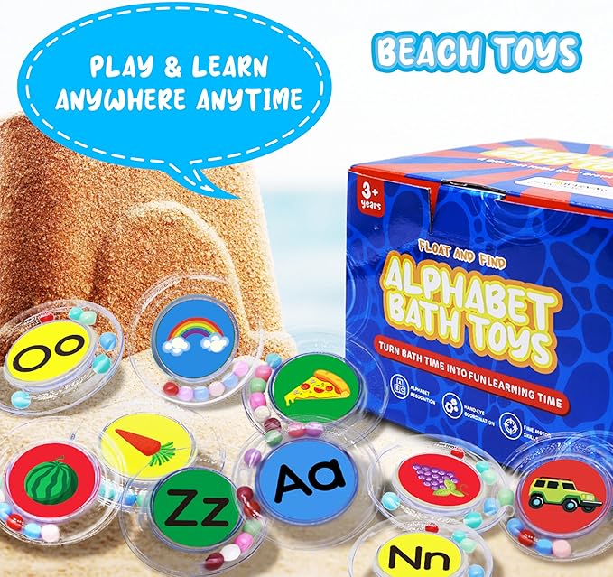 ABC Bath Toys 26PCS Floating Alphabet Letters with Rattle, Mold Free Bathtub Toys for Toddlers, Preschool Learning Pool Letters for Kids Ages 2-4, Educational Stocking Stuffers Gifts for Boys Girls