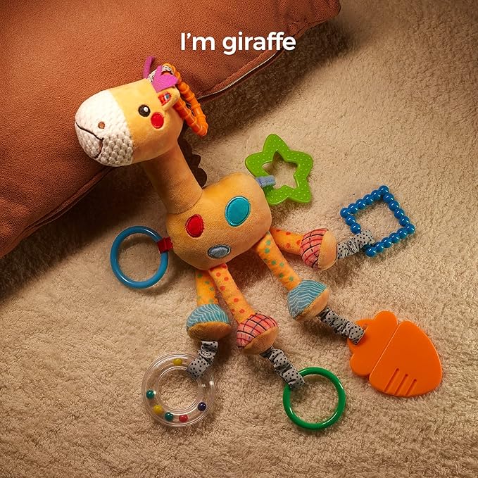 TUMAMA Giraffe Hanging Rattle Toys, Soft Baby Hanging Toys with Wind Chimes, Stroller Car Seat Crib Plush Animal Activity Toy Gift for Newborn Toddlers 0,3,6,9,12,36 Month