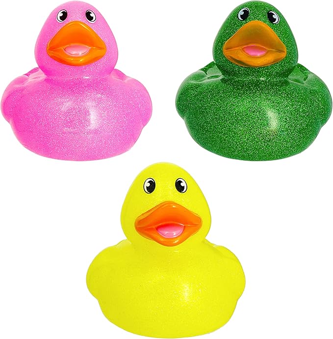 The Dreidel Company Giant Glitter Rubber Duck Toy with Sound Assortment Duckies for Kids, Bath Birthday Gifts Baby Showers Summer Beach and Pool Activity, 6" Inch (3-Pack)