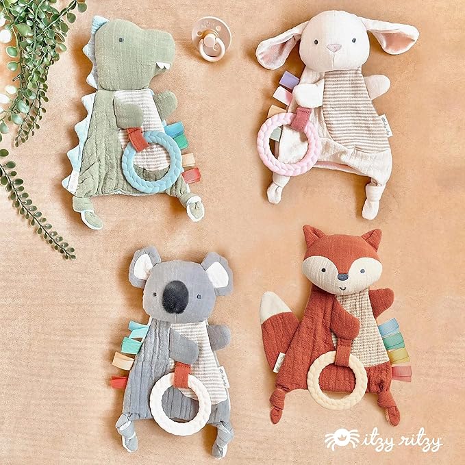 Itzy Ritzy - Bitzy Crinkle Sensory Toy Bunny with Crinkle Sound for Babies & Toddlers - Features Soft Braided Teething Ring & Textured Ribbons, Designed for Ages 0 Months and Up, Bunny
