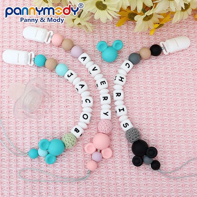 Personalized Baby Pacifier Clips With Name Personalized Stroller Clip Teddy Bear Baby Gifts (Pink)