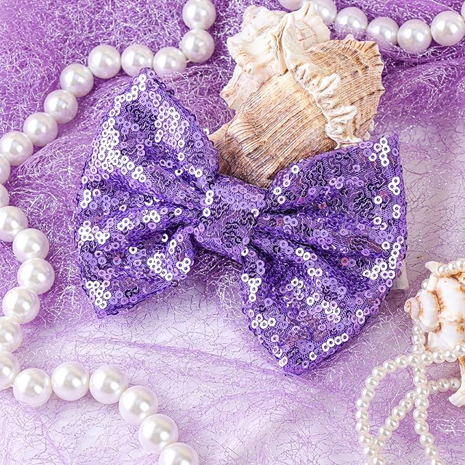 Hair Clip with 5 inches Sequins Large Bow Alligator Hair Accessory for Girls, Women, Teens, Babies Gift, Deep Purple