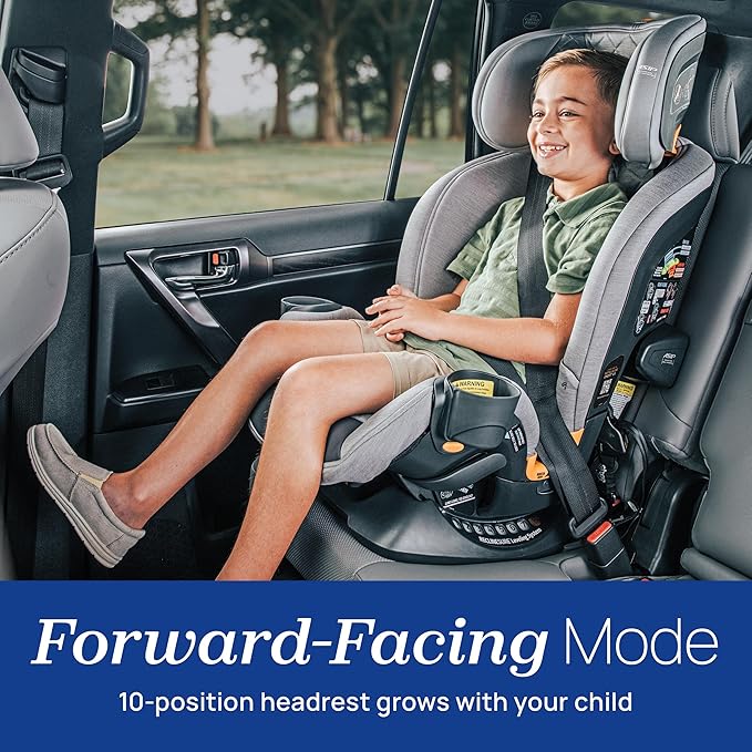 Chicco OneFit Max ClearTex All-in-One Car Seat with LeverLock Installation, Slim Design, Convertible Car Seat, Seat for Infants and Children 5-100 lbs, Ash/Grey