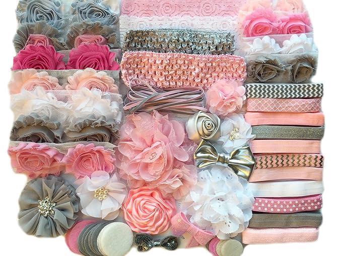 Baby Shower Headband Kit DIY Headband Kit makes 30 Headbands - Pink and Grey