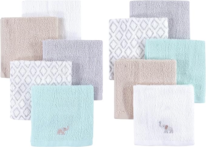 Hudson Baby Unisex Baby Super Soft Cotton Washcloths, Elephants, One Size