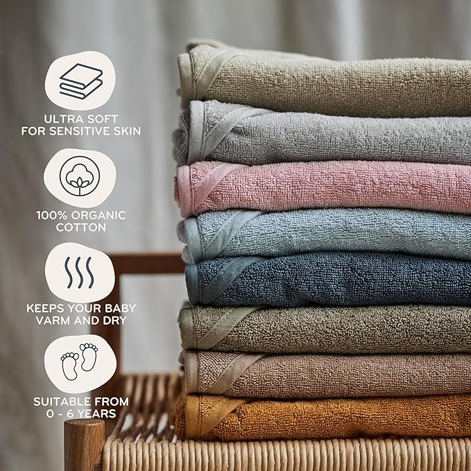 Hooded Baby Towels - 100% Organic Cotton Baby Bath Towels for Baby Boy, 32" x 32" Super-Soft and Absorbent Baby Towels for Newborn (Dino - Green Moss)